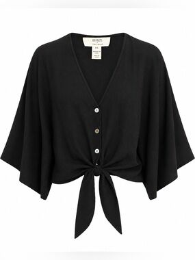 Tribal XIX Palms Black Tie Front Kimono Top NWT Small